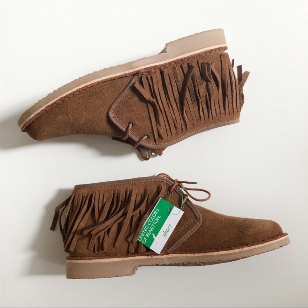 Benetton suede tan leather moccasin boots EU38/8US